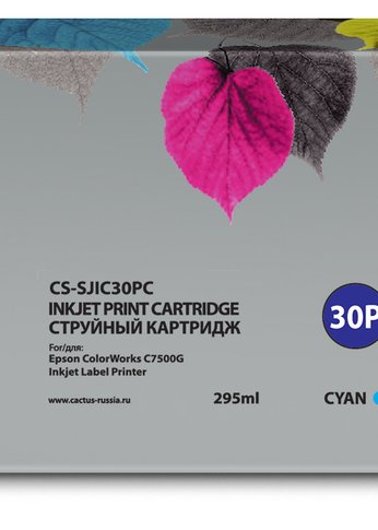 Картридж струйный Cactus CS-SJIC30PC C33S020640 голубой (295мл) для Epson ColorWorks TM-C7500G