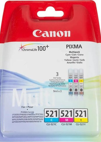 Картридж струйный Canon CLI-521 2934B010 голубой/пурпурный/желтый набор для Canon Pixma MP540/620/630/980