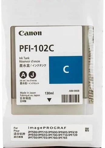 Картридж струйный Canon PFI-102C 0896B001 для Canon imagePROGRAF iPF605, iPF610., iPF650, iPF655, iPF710, iPF750, iPF755, LP17, iPF510, Голубой, 130 м