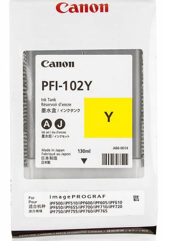 Картридж струйный Canon PFI-102Y 0898B001 желтый (130мл) для Canon iPF510/605/610/650/655/750/760/765