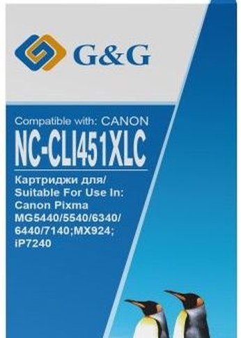 Картридж струйный G&G GG-CLI451XLC голубой (10.2мл) для Canon MG6340/5440/IP7240