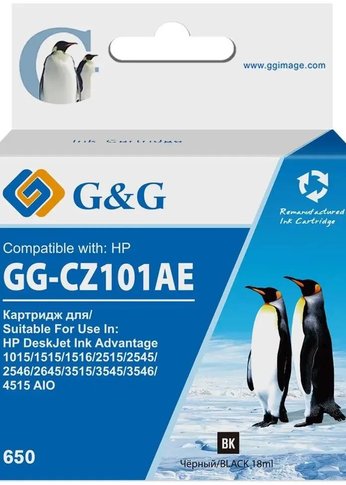 Картридж струйный G&G GG-CZ101AE 650 черный (18мл) для HP DeskJet 1010/10151515/1516