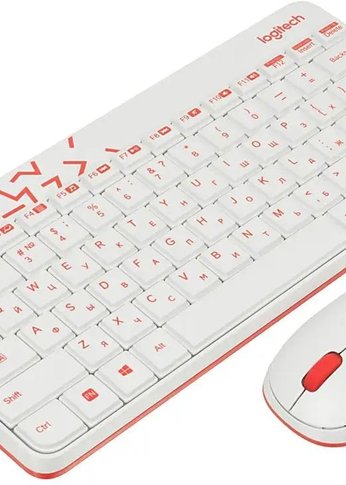 Клавиатура+мышь Logitech MK240 White/Vivid Red, оригинальная заводская РУС гравировка [920-008212]