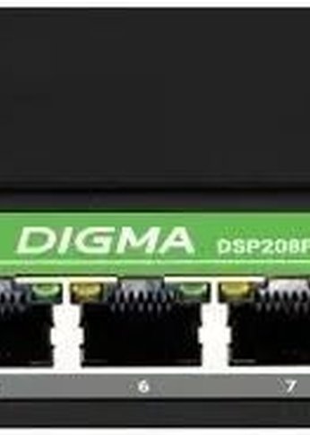 Коммутатор Digma DSP208F-2F-T120 DSP208F-2F-T120 V1 (L2) 10x100Мбит/с 8PoE 8PoE+ 120W неуправляемый