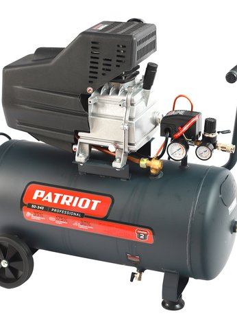 Компрессор поршневой Patriot Professional 50-340 масляный, 340 л/мин, 8 бар, 2000 Вт, 50 л, быстросъемный 1/4" + "елочка"