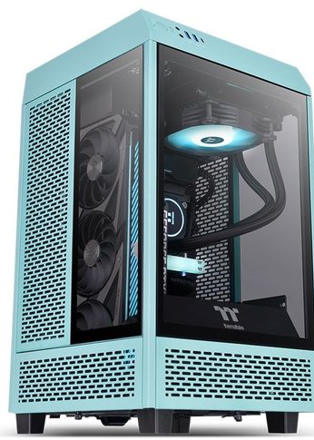 Корпус Thermaltake The Tower 100 Turquoise бирюзовый без БП miniITX 1x120mm 3x140mm 2xUSB3.0 audio bott PSU