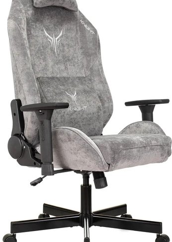 Кресло игровое Knight N1 Fabric серый Light-19 с подголов. крестов. металл