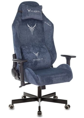 Кресло игровое Knight N1 Fabric синий Light-27 с подголов. крестов. металл