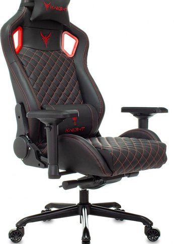 Кресло игровое Knight Titan черный/красный ромбик эко.кожа с подголов. крестов. металл