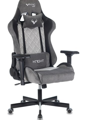 Кресло игровое Zombie VIKING 7 KNIGHT Fabric серый Loft ромбик текстиль/эко.кожа с подголов. крестов. металл