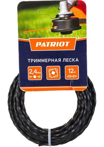 Леска Patriot D 2,4 мм L 12 м (скрученный квадрат, черный) 240-12-5, картонный подвес