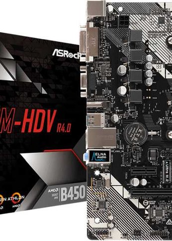 Материнская плата Asrock B450M-HDV R4.0 Soc-AM4 AMD B450 2xDDR4 mATX AC`97 8ch(7.1) GbLAN RAID+VGA+DVI+HDMI