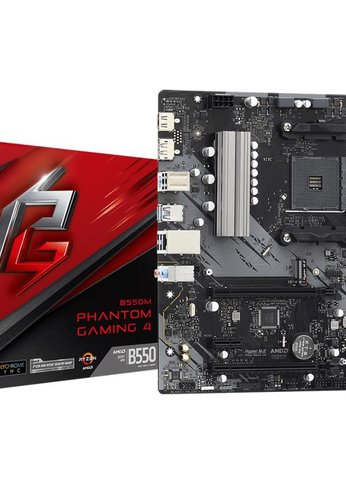 Материнская плата Asrock B550M PHANTOM GAMING 4 Soc-AM4 AMD B550 4xDDR4 mATX AC`97 8ch(7.1) GbLAN RAID+HDMI+DP