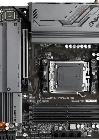 Материнская плата Gigabyte B650M GAMING X AX Soc-AM5, AMD B650, 4xDDR5-5200, HDMI+DP+DP, 1xPCI-Ex16, 1xPCI-Ex1, 4xSATA3(RAID 0/1/10), 2xM.2, 8 Ch Audi
