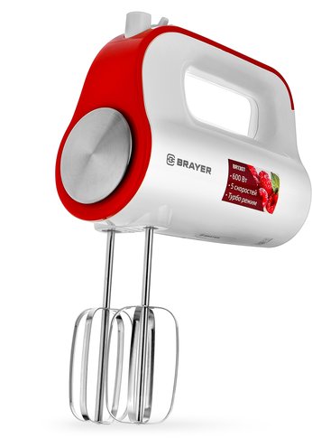 Миксер ручной Brayer BR1307  600Вт белый/красный