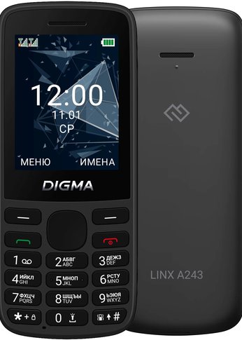 Мобильный телефон Digma A243 Linx 32Mb черный моноблок 2Sim 2.4" 240x320 GSM900/1800 GSM1900 microSD max32Gb