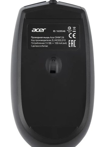 Мышь Acer OMW126 черный оптическая (1000dpi) USB (2but)