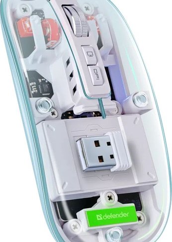 Мышь Defender Ixes MM-999 беспроводная оптическая LED,2.4+BT,5кн,2400dpi,прозрач