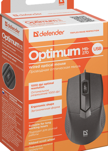 Мышь Defender Optimum MB-270 черный оптическая (1000 dpi) проводная 3 кн. (52270)