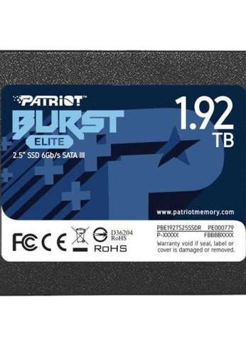 Накопитель SSD 1.92Tb Patriot SATA-III Burst Elite 3D NAND Скорость записи 320 Мб/сек. Скорость чтения 450 Мб/сек. TbW 800 Tb PBE192TS25SSDR