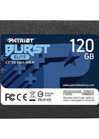 Накопитель SSD 120Gb Patriot SATA-III Burst Elite 3D NAND Скорость записи 320 Мб/сек. Скорость чтения 450 Мб/сек. TbW 50 Tb PBE120GS25SSDR