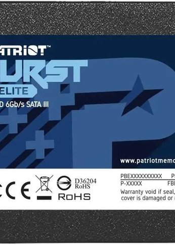 Накопитель SSD 120Gb Patriot SATA-III Burst Elite 3D NAND Скорость записи 320 Мб/сек. Скорость чтения 450 Мб/сек. TbW 50 Tb PBE120GS25SSDR