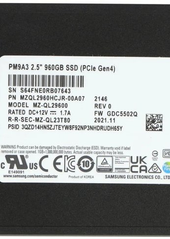 Накопитель SSD 120Gb Samsung PCIe 4.0 x4 MZQL2960HCJR-00A07 PM9A3 2.5" 1 DWPD