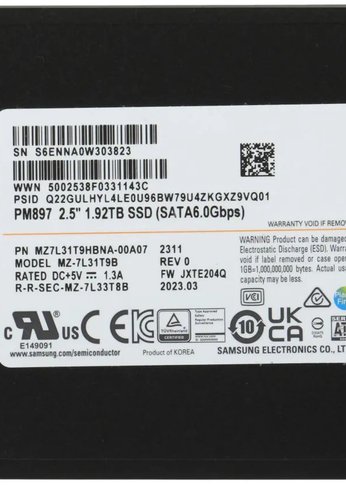 Накопитель SSD 1920Gb Samsung SATA-III MZ7L31T9HBNA-00A07 PM897 2.5" 1 DWPD