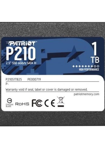 Накопитель SSD 1Tb Patriot SATA-III P210 3D NAND Скорость записи 400 Мб/сек. Скорость чтения 500 Мб/сек. TbW 480 Tb P210S1Tb25