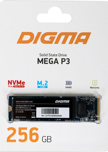 Накопитель SSD 256Gb Digma PCI-E 3.0 x4 M.2 2280 DGSM3256GP33T Mega P3