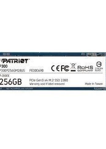 Накопитель SSD 256Gb Patriot PCI-E x4 M.2 2280 P300 NVMe 3D NAND Скорость записи 1100 Мб/сек. Скорость чтения 1700 Мб/сек. 3.8 мм TBW 120 Тб P300P256G