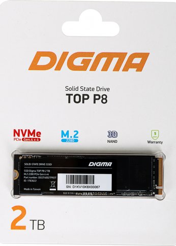 Накопитель SSD 2Tb Digma PCI-E 4.0 x4 M.2 2280 DGST4002TP83T Top P8