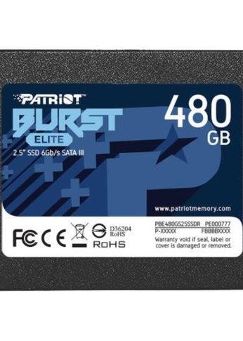 Накопитель SSD 480Gb Patriot SATA-III Burst Elite 3D NAND Скорость записи 320 Мб/сек. Скорость чтения 450 Мб/сек. TbW 200 Tb PBE480GS25SSDR