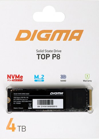 Накопитель SSD 4Tb Digma PCI-E 4.0 x4 M.2 2280 DGST4004TP83T Top P8