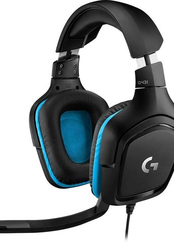 Наушники с микрофоном Logitech G431 черный/синий 2м мониторные оголовье (981-000772)