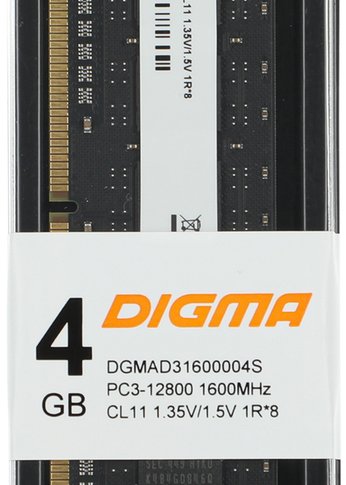 Память DDR3L 4Gb 1600MHz Digma DGMAD31600004S RTL PC3-12800 CL11 DIMM 240-pin 1.35В single rank Ret