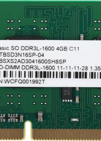 Память SO-DIMM DDR3L 4Gb 1600MHz Netac NTBSD3N16SP-04 Basic RTL PC3-12800 CL11 204-pin 1.35В single rank Ret