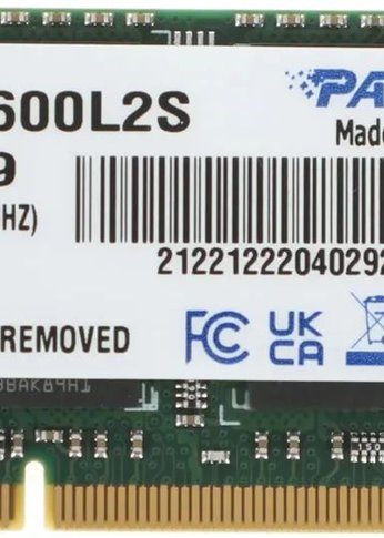 Память SO-DIMM DDR3L 8Gb 1600MHz Patriot PSD38G1600L2S RTL PC3-12800 CL11 204-pin 1.35В dual rank Ret