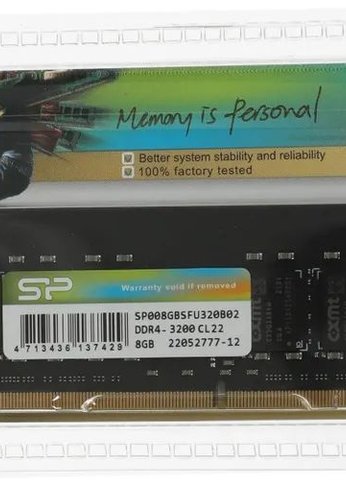 Память SO-DIMM DDR4 8Gb 3200MHz Silicon Power SP008GBSFU320B02 RTL PC4-25600 CL22 260-pin 1.2В single rank Ret