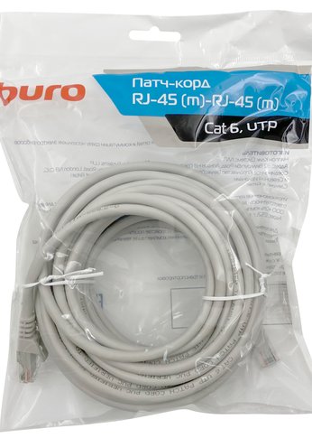 Патч-корд Buro UTP 4 пары cat6 CCA molded 10м серый RJ-45 (m)-RJ-45 (m)