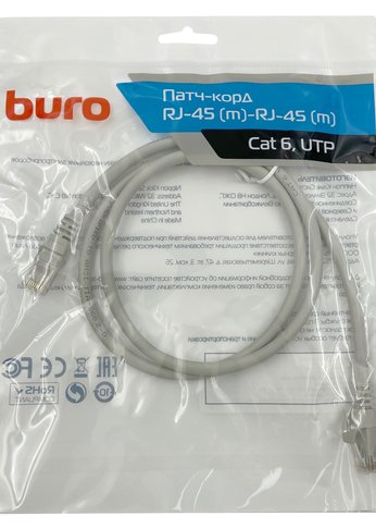 Патч-корд Buro UTP 4 пары cat6 CCA molded 1м серый RJ-45 (m)-RJ-45 (m)