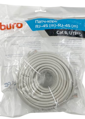 Патч-корд Buro UTP 4 пары cat6 CCA molded 20м серый RJ-45 (m)-RJ-45 (m)