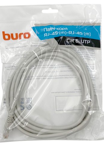 Патч-корд Buro UTP 4 пары cat6 CCA molded 3м серый RJ-45 (m)-RJ-45 (m)