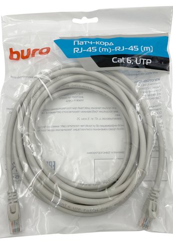 Патч-корд Buro UTP 4 пары cat6 CCA molded 5м серый RJ-45 (m)-RJ-45 (m)