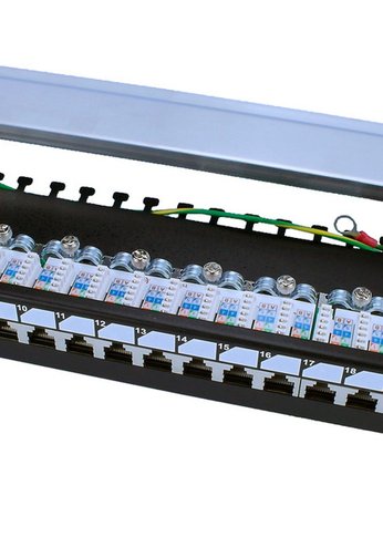 Патч-панель Hyperline PP3-19-24-8P8C-C6-SH-110D 19" 1U 24xRJ45 кат.6 FTP
