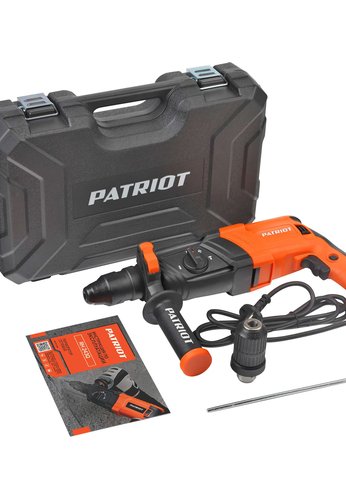 Перфоратор Patriot RH 243Q, SDS+, мощность 770 Вт, 2.6 Дж, 3 режима работы, быстросменный патрон QCC, макс.диаметр 24мм, глубиномер, кейс