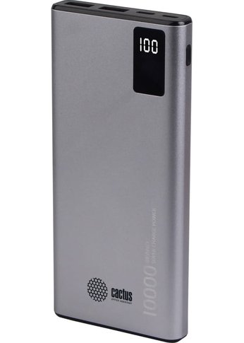 Портативный аккумулятор Cactus CS-PBFSLT-10000 10000mAh 3A 2xUSB серый