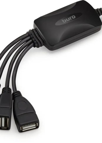 Разветвитель USB 2.0 Buro BU-HUB4-0.3-U2.0-Splitter 4порт. черный