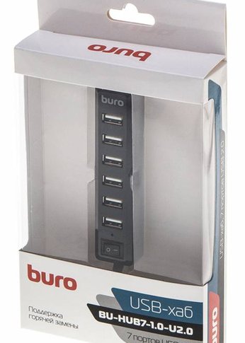 Разветвитель USB 2.0 Buro BU-HUB7-1.0-U2.0 7порт. черный