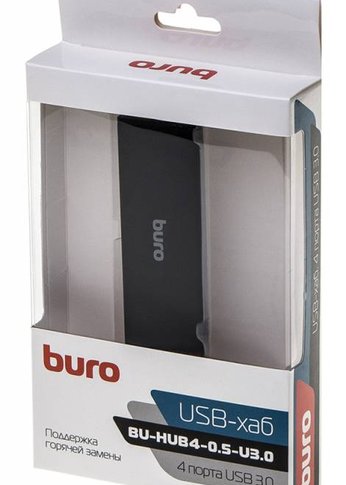 Разветвитель USB 3.0 Buro BU-HUB4-0.5-U3.0 4порт. черный